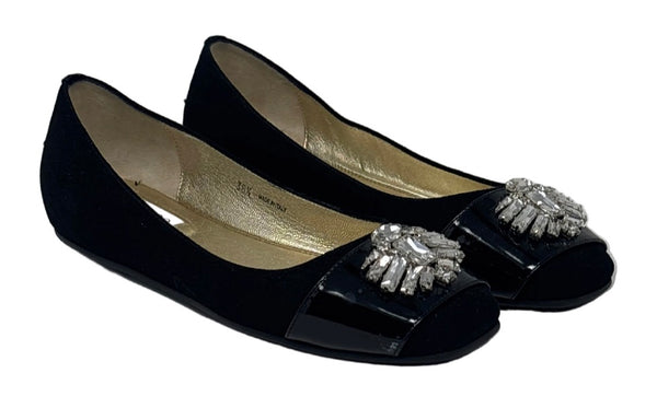 Jimmy Choo Black Flats With Silver Gem Sz-38.5