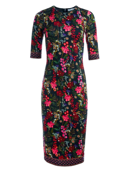 Alice + Olivia Delora Floral Crewneck Midi Dress Sz-6