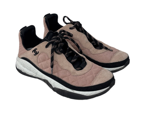 Chanel Pink/Black/White Sneakers Sz-38.5
