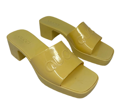 Gucci Yellow Rubber Sandal Slides Sz-38