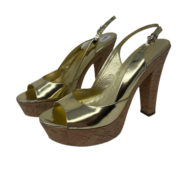 Gucci Gold High Platform Sandals Size-7