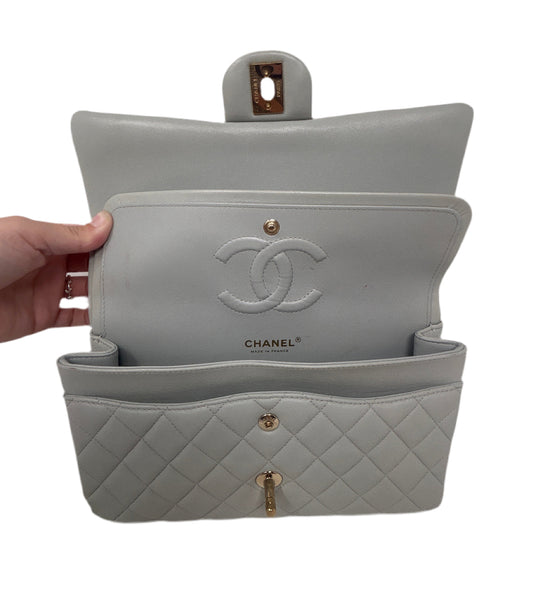Chanel quilted double flap grey/turquoise handbag