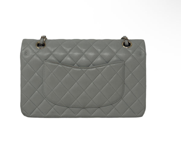 Chanel quilted double flap grey/turquoise handbag