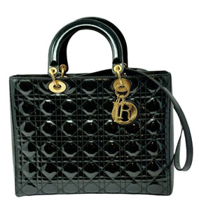 Lady Dior Black Patent Tote with strap & Gold hardware