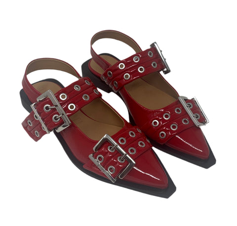 Ganni Red Buckle Ballet Flats Sz-38