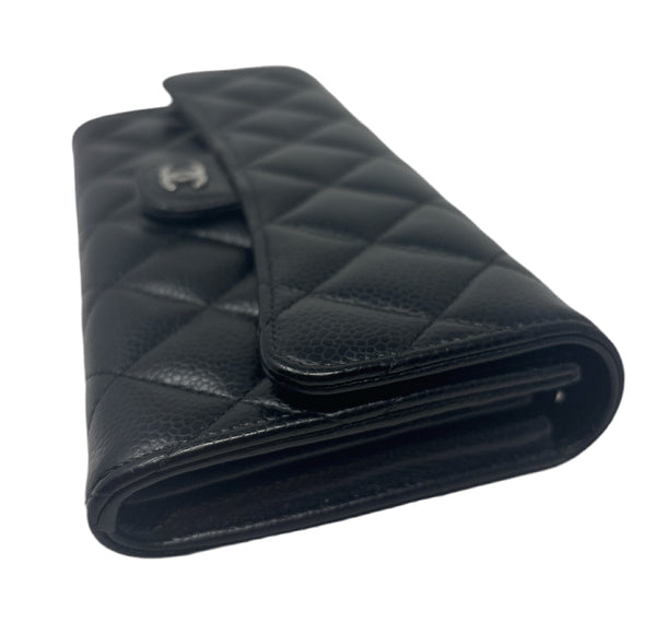 CHANEL Black Caviar Quilted Flap Wallet