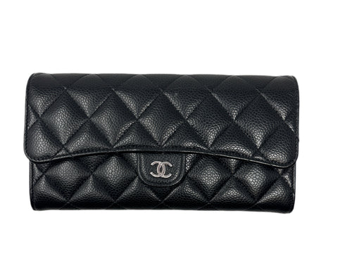 CHANEL Black Caviar Quilted Flap Wallet