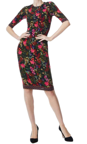 Alice + Olivia Delora Floral Crewneck Midi Dress Sz-6
