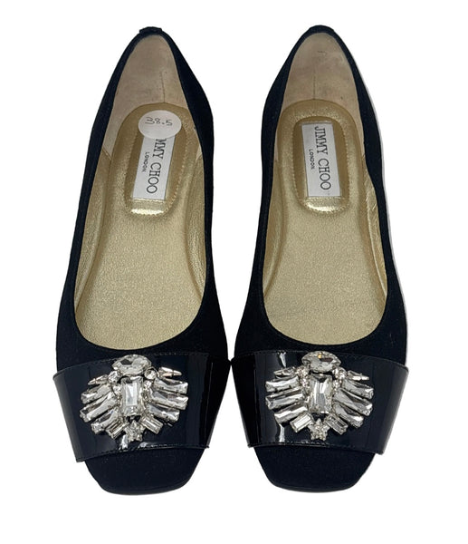 Jimmy Choo Black Flats With Silver Gem Sz-38.5