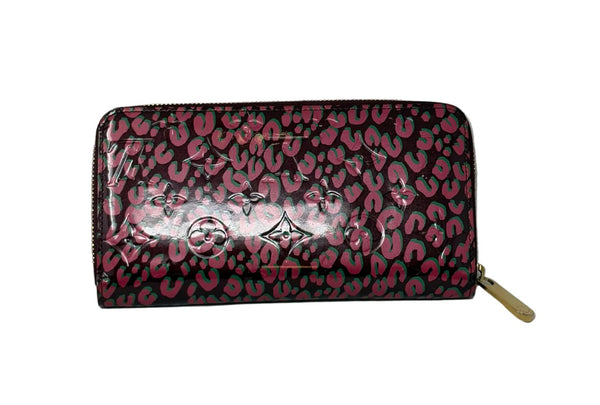 Louis Vuitton-Preloved-With Box-Monogram Vernis Leopard Wallet In Rouge Fauviste