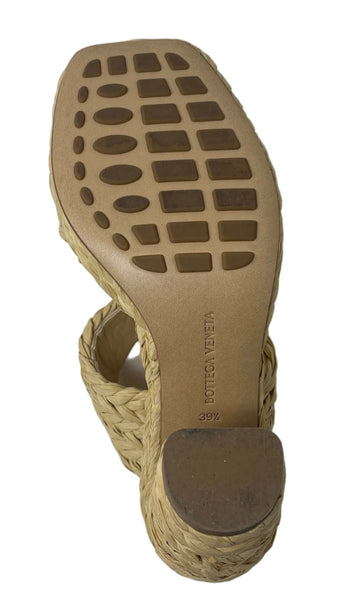 Bottega Veneta-Natural Raffia Platform Sandal Heels Sz-39.5