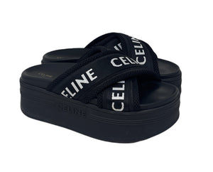 Celine Black Platform Slip On Sandals Sz-37