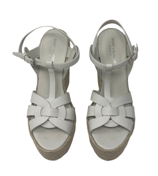 Saint Laurent White Tribute Sandal Wedge  Sz-40