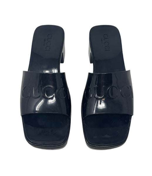 Gucci Black Rubber Sandal Slides  Sz-38