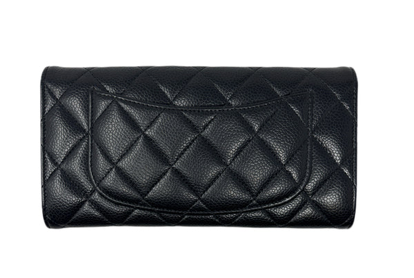 CHANEL Black Caviar Quilted Flap Wallet