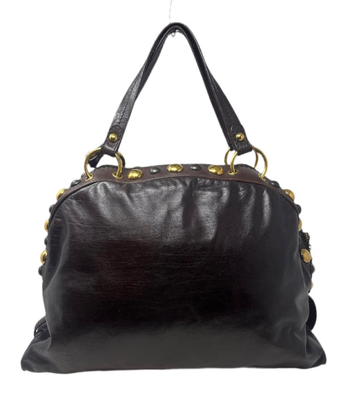 Gucci RARE Babouska Brown Leather Dome Handbag with Gold Hardware and Gold Metal Heart