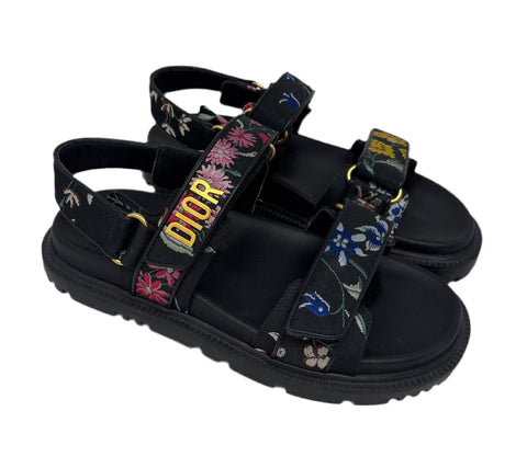 Christian Dior Black and embroidered Floral Sandals Sz-37