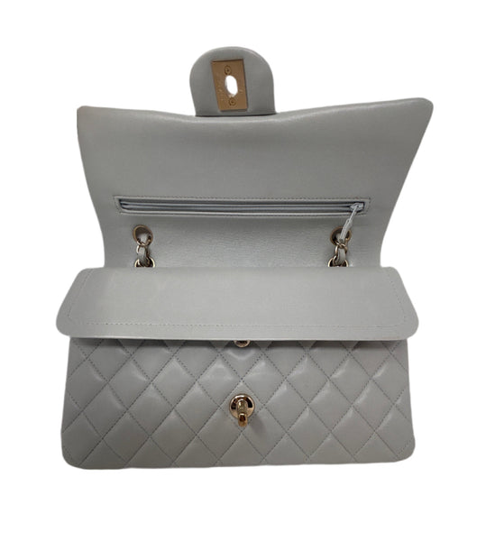 Chanel quilted double flap grey/turquoise handbag