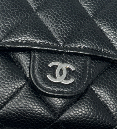 CHANEL Black Caviar Quilted Flap Wallet