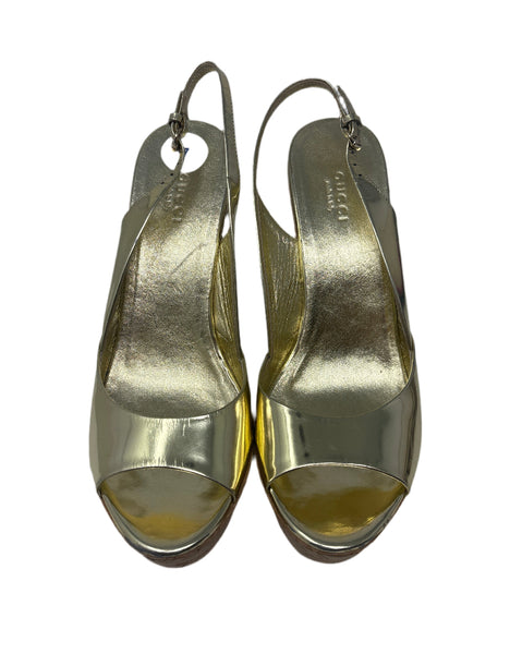 Gucci Gold High Platform Sandals Size-7