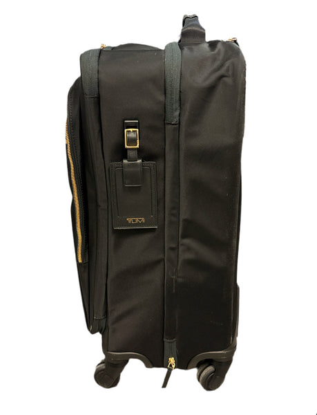 Tumi black nylon suitcase with gold hardware 16 x 22 x 9