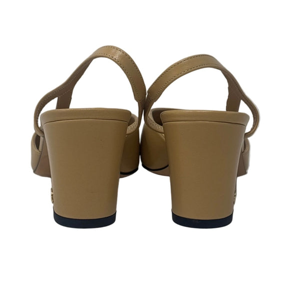 Chanel Slingback Beige & Black Heels Sz-38