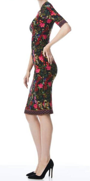 Alice + Olivia Delora Floral Crewneck Midi Dress Sz-6