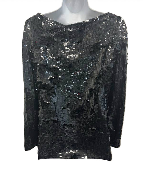Blumarine Ricamo A Mano Sequin Long Sleeve Top Sz-38