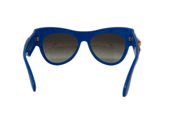 Prada-New With Case Blue & Yellow Crystal Embellished Cat Eye SPR 22Q Sunglasses