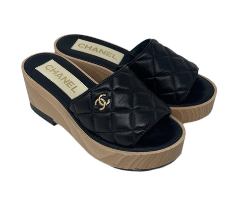 Chanel Black/Beige Sandals Sz-36