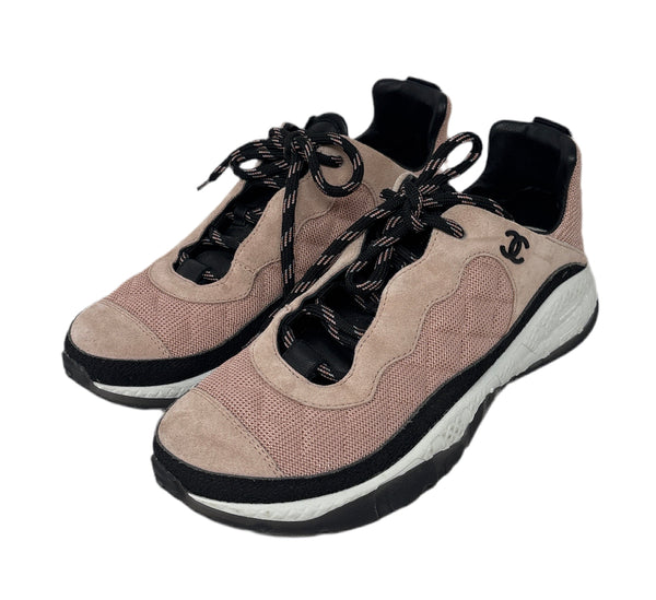 Chanel Pink/Black/White Sneakers Sz-38.5