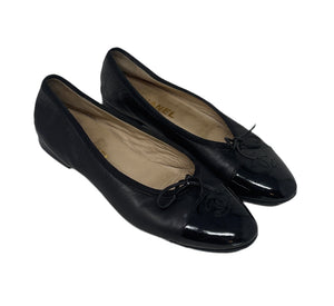 Chanel Cap Toe CC Ballet Black Flats Sz-39