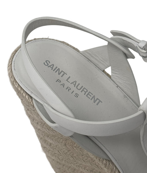 Saint Laurent White Tribute Sandal Wedge  Sz-40