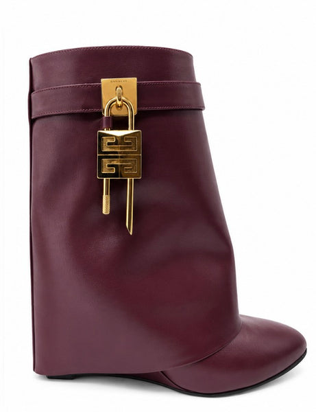Givenchy-Preloved-Wine Mid Calf Boot W/ Gold Lock Sz-40