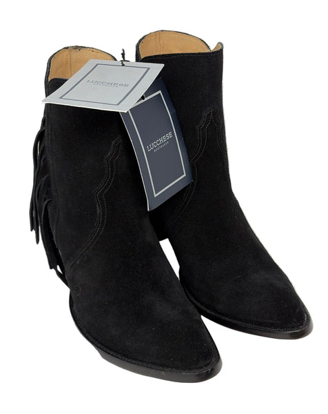 Lucchese-Preloved-Black Suede Boots Sz-9