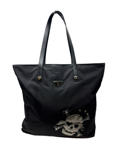 PRADA Black & Silver Skull Tote Bag