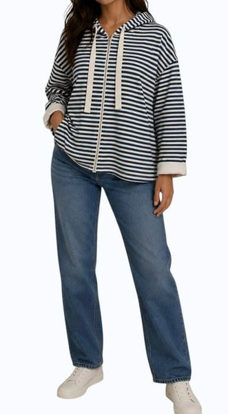 MaxMara-NEW With Tags-Stripe Zip Up Hoodie Sz-Extra Large