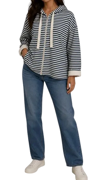 MaxMara-NEW With Tags-Stripe Zip Up Hoodie Sz-Extra Large