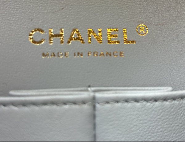 Chanel quilted double flap grey/turquoise handbag