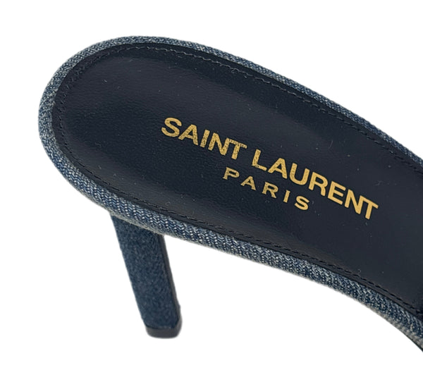 Saint Laurent Jean Navy Blue Heels Sz-39 1/2