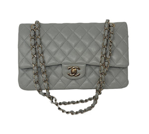 Chanel quilted double flap grey/turquoise handbag