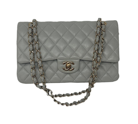 Chanel quilted double flap grey/turquoise handbag