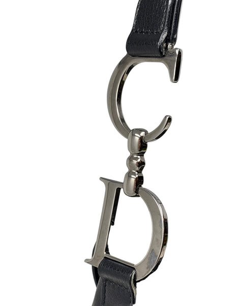 Christian Dior-Black Leather Saddle Handbag with Silver Haardware