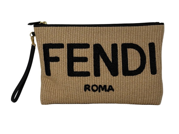 Fendi-Preloved-Raffia Pouch