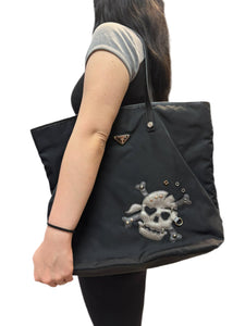 PRADA Black & Silver Skull Tote Bag