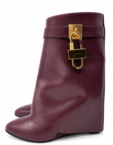 Givenchy-Preloved-Wine Mid Calf Boot W/ Gold Lock Sz-40