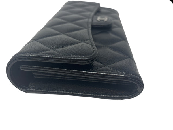 CHANEL Black Caviar Quilted Flap Wallet