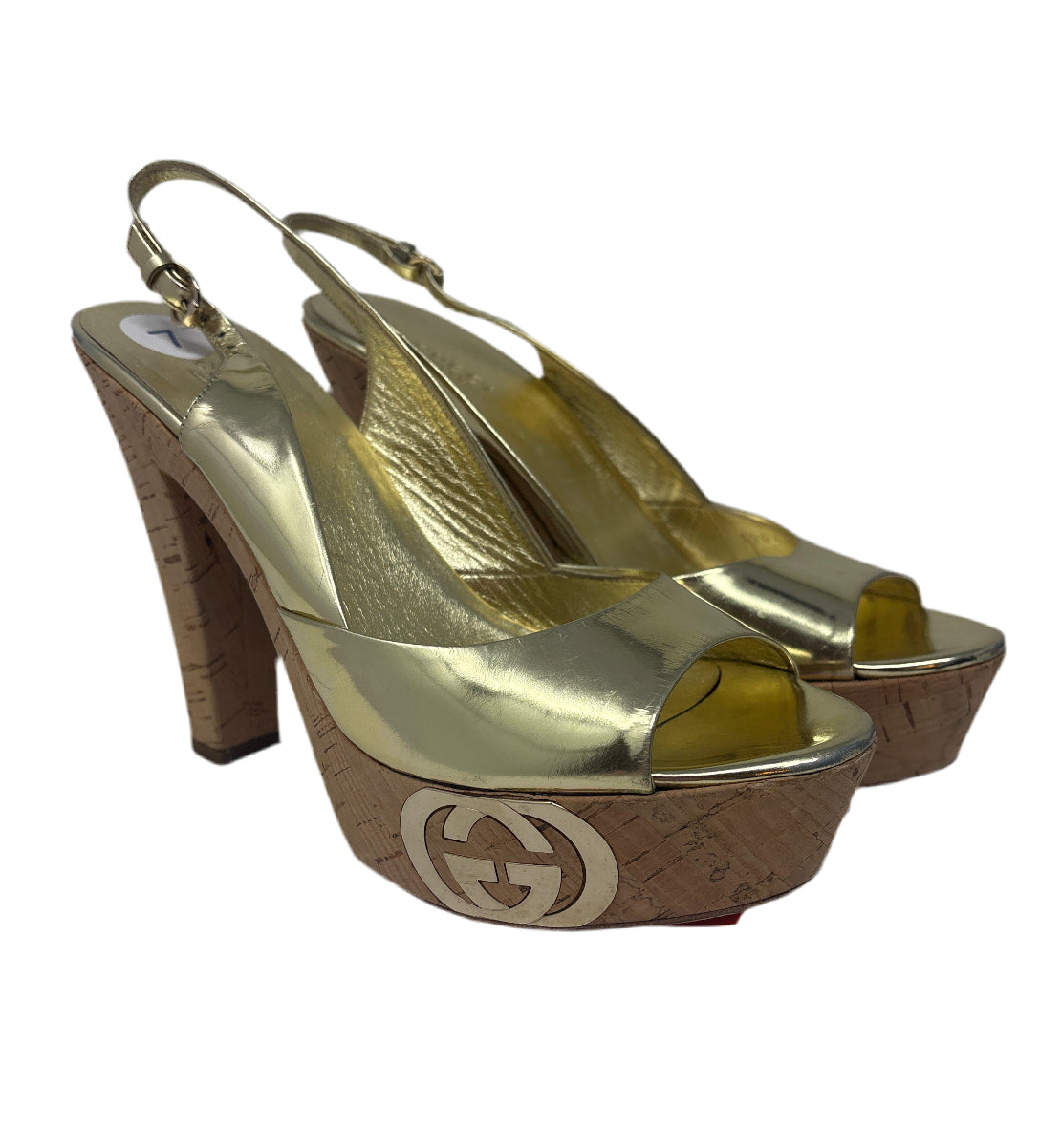 Gucci Gold High Platform Sandals Size-7