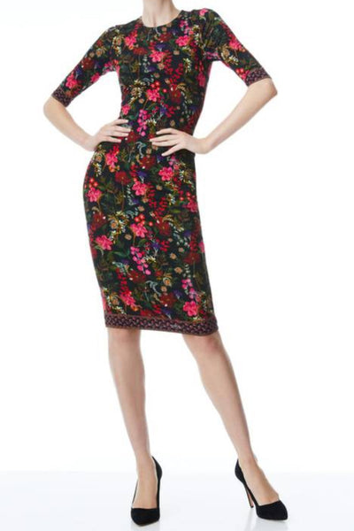 Alice + Olivia Delora Floral Crewneck Midi Dress Sz-6