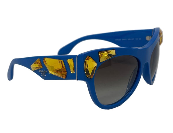 Prada-New With Case Blue & Yellow Crystal Embellished Cat Eye SPR 22Q Sunglasses